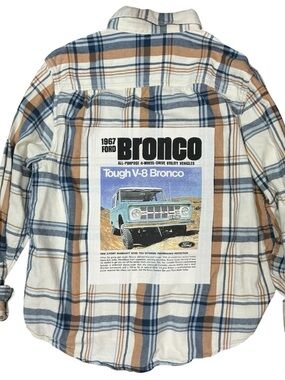 Upcycled Flannel T Shirt Ford Bronco Oversized Boyfriend Top